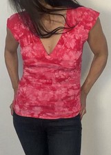 Vintage Bebe Y2K Pink Tie Dye Ruched Top Made in USA Stretch Jersey Size S