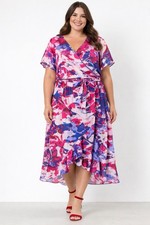 Christopher & Banks Pink Blue Floral Midi Dress 2X XXL Plus Feminine Ruffle NWT