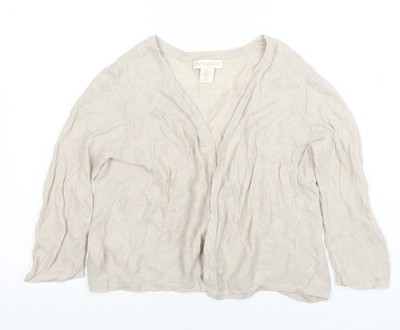 Cynthia Rowley Damen Beige Leinen Strick V-Ausschnitt Langarm Top M