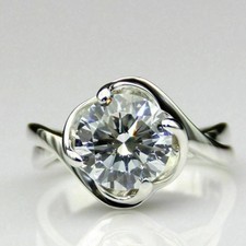 2.0Ct Round Cut DVVS1 Solitaire Moissanite Engagement Ring 14K White Gold Plated