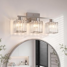 Crystal Bathroom Light Fixtures, 3-Light Brushed Nickel, Vanity Lights for Ba...