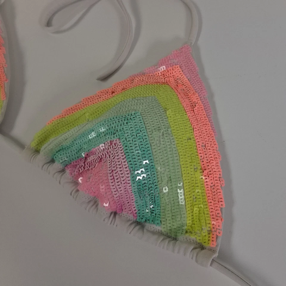Victoria’s Secret Sequin Rainbow Triangle Bikini Top L Y2K Festival Swim Preppy - Image 2 of 4