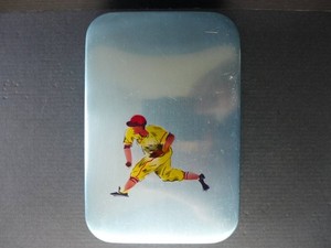 Period Piece Circa 1945 Aluminum Lunch Box With Picture Of Professional Baseball