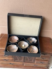 Kotobuki Japan Set of 5 Dipping Dishes/Coasters - Geometric Brown Patterns