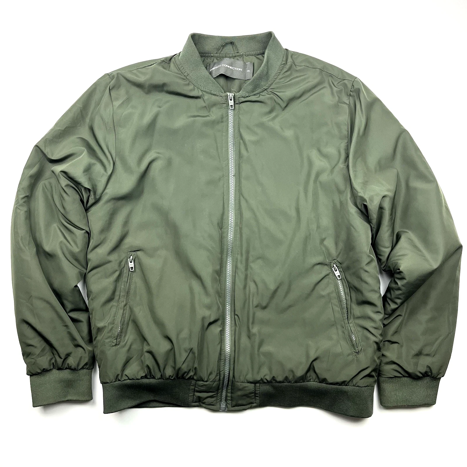 French Connection Bomber Jacket Mens XL Khaki Full Zip Padded Softshell Military