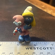 Vtg 1980s Smurf PVC Figure Schleich Smurfette Holding Baby Smurf