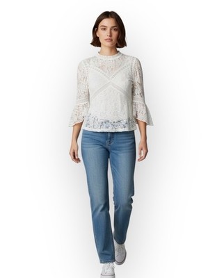 The Kooples Paris Sz S Mock Neck Lace Crochet Bell Sleeve Romantic Top Blouse