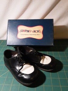 Vintage Childs Black & White Leather Shoes Jumping Jack's Brand w Original Box