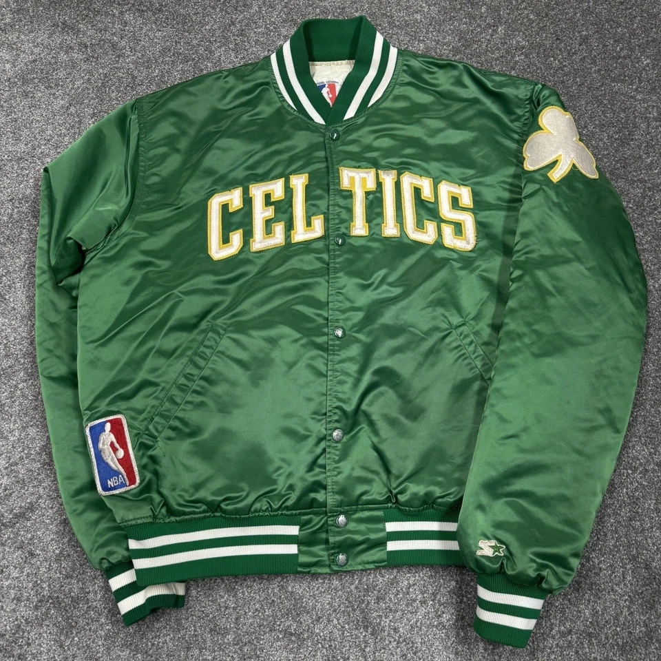 Chaqueta Boston Celtics Hombres XL NBA Baloncesto De Colección Años 90 Starter Satinado Verde Pájaro Foto 2 de 4