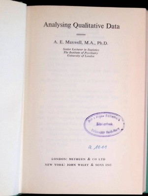 Analysing Qualitative Data. Maxwell, Albert E.: