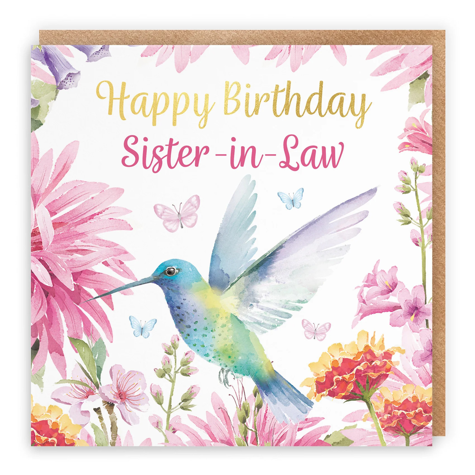Sister-in-Law Birthday Card Hummingbird Gold Foil Milo's Gallery