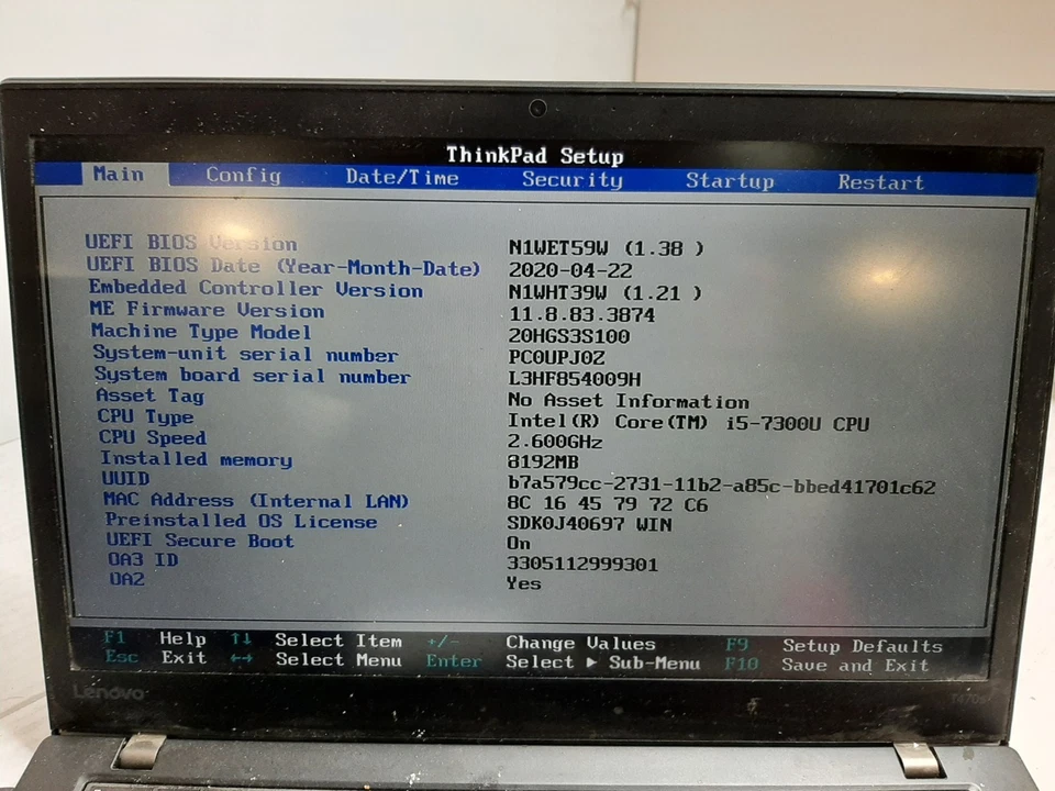 LOT OF 9 Lenovo ThinkPad T470s Laptop 14" i5-7300U 4/8GB RAM NO OS/SSD #97 - Image 2 of 4