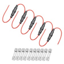 5Pcs 5x20mm Inline Screw Type Fuse Holder 22AWG Wire with 10Pcs 15A Glass Fuse