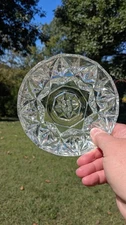 Vintage Diamond Pattern Starburst Cut Crystal Look Heavy Bowl 6”