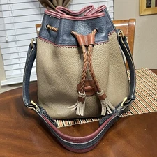 Dooney Bourke Drawstring Bucket Bag Brown Pebbled Leather Purse All Weather USA