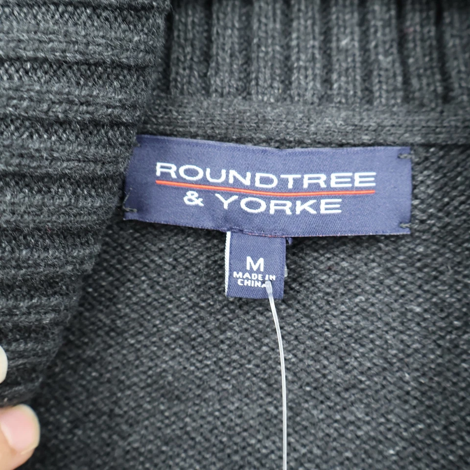 Cárdigan tejido con cable Roundtree & Yorke para hombre M gris pescador abuelo ecléctico nuevo con etiquetas Foto 2 de 4