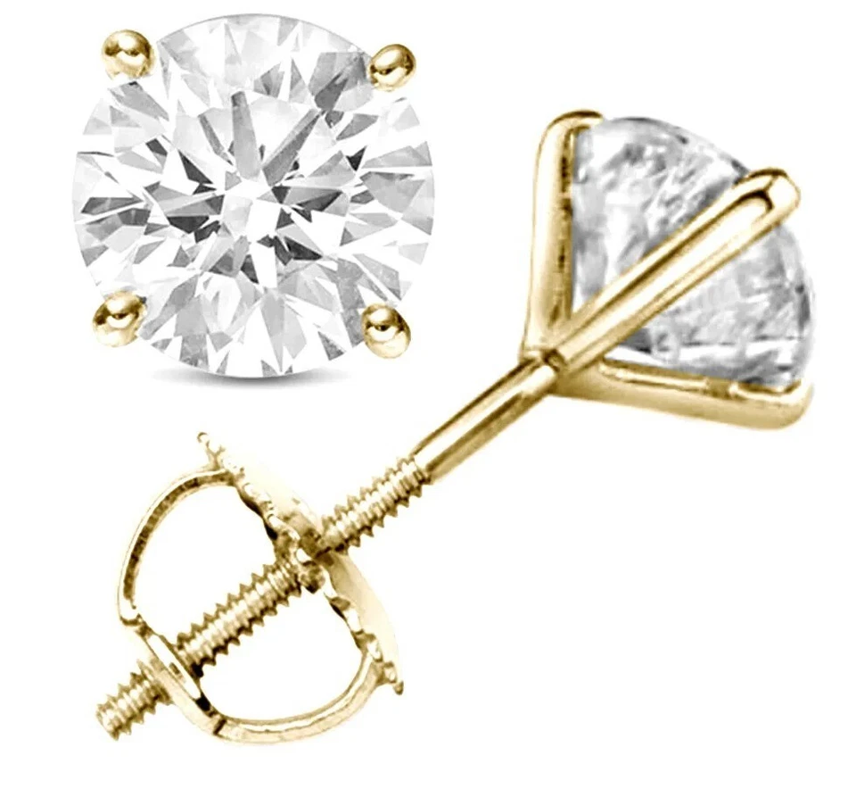 Aretes de diamantes con certificación IGI 4 quilates E VS1 solitario corte ideal 4ct 14K Foto 2 de 4