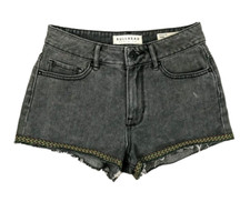 Bullhead Women's High Rise Gray Denim Jean Shorts w Chevron Trim Size 3