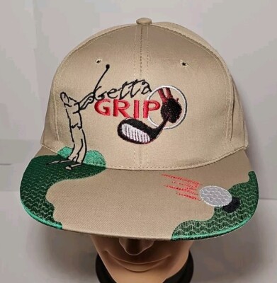 Vintage GETTA GRIP Hat Cool Embroidered Cartoon Golfer Cap Funny Golf Humor Tan