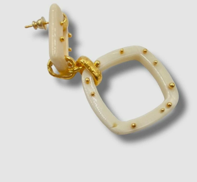 $205 Gas Bijoux Women's Ivory Acetate Escale Pearl Drop Earrings