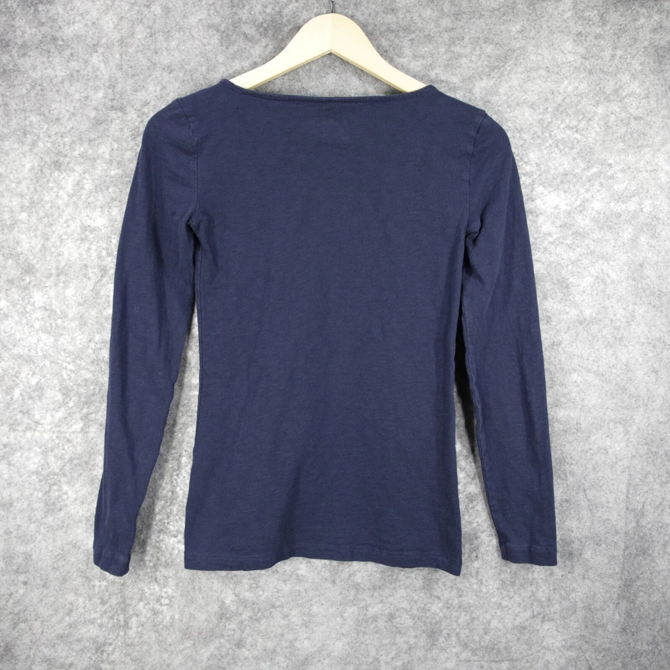 J Crew Shirt Women XXS Dark Blue Artist T All Cotton Bateau Slub Minimalist Tee - Image 3 of 4