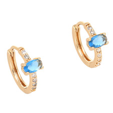 Boucles d'Oreilles - Femme - Créoles - Solitaire - Bleu - Plaqué Or Jaune 750