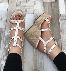 white studded wedges