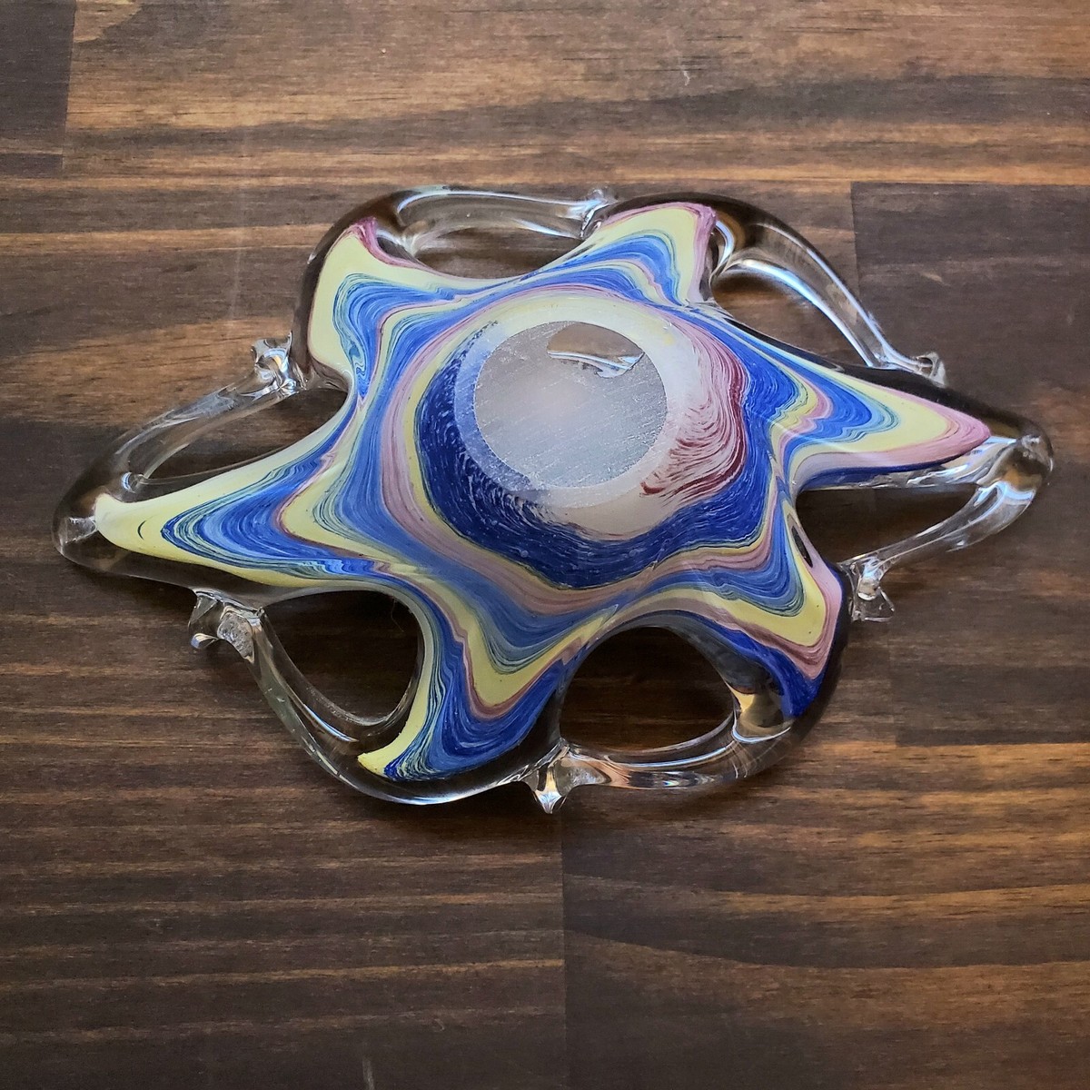 Murano Lavorazione Clear Millefiori Starfish Bowl Blown Glass
