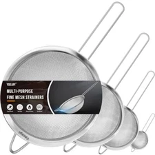 Fine Mesh Strainer Stainless Steel Strainers with Sturdy Handle Set of 4 Meta...