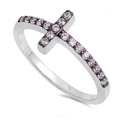 Sideways Cross Ring Genuine Sterling Silver 925 Rhodium Plated 9 mm ...