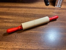 Vintage Red Handle Wood Miniature Kitchen Rolling Pin 4 8" total length