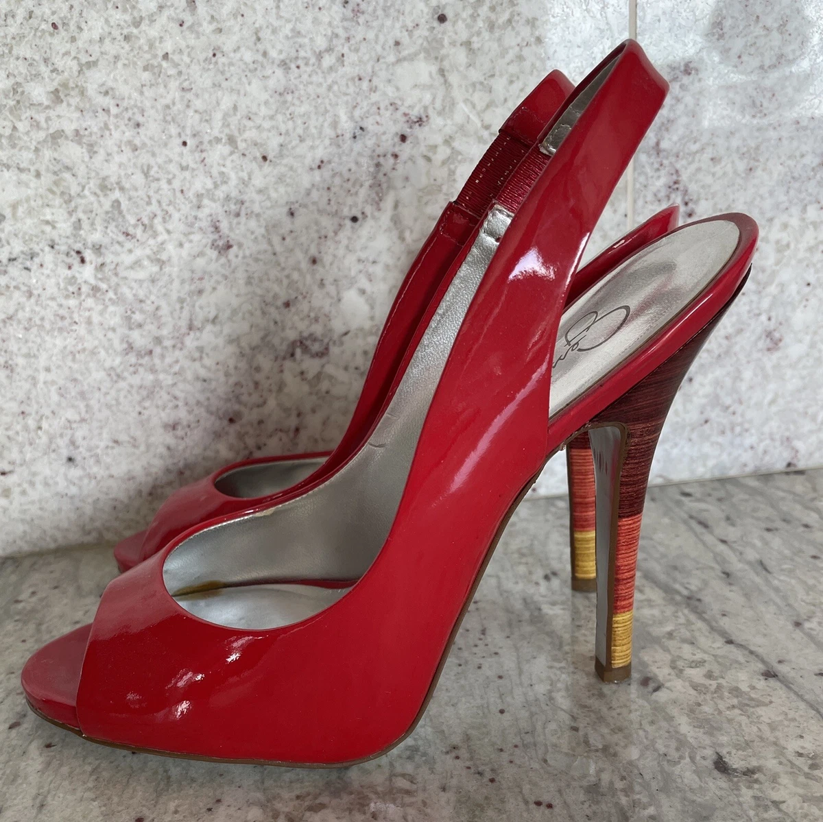 Jessica Simpson RED Patent Leather Peep Toe Sling Back Pump 6