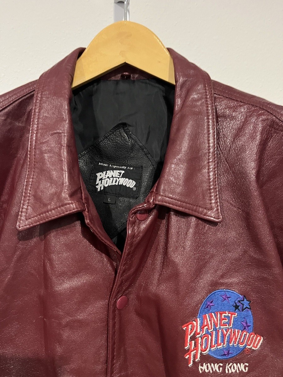 Planet Hollywood HONG KONG Bomber Leather Jacket Burgundy Planet Hollywood HONG KONG Bomber Leather Jacket Burgundy