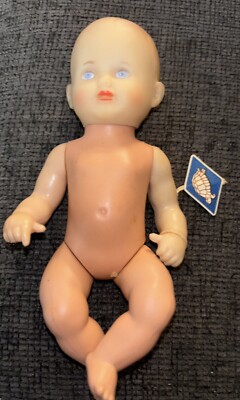 Vintage German Schildkrot 6.5  Soft Vinyl Baby Doll Turtle Mark Blue Eyes