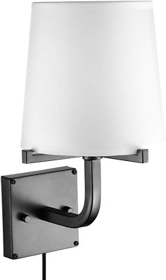 51515 Valerie 1-Light Plug-In or Hardwire Wall Sconce, 6Ft Black Fabric Covered 