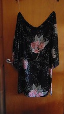 Samya Dress Plus Size Off Shoulder L/Sleeved Floral UK 22 Black Mix BNWT