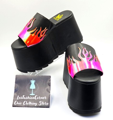 NWOB YRU Women's Gwen Flame Holographic Platform Chunky Heel Shoes Size 7 2465 - Picture 3 of 16
