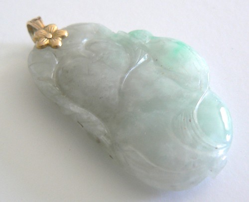 Happy Buddha 14K Gold JADE JADEITE Pendant Vintage Antique A Grade 60's - Picture 7 of 8