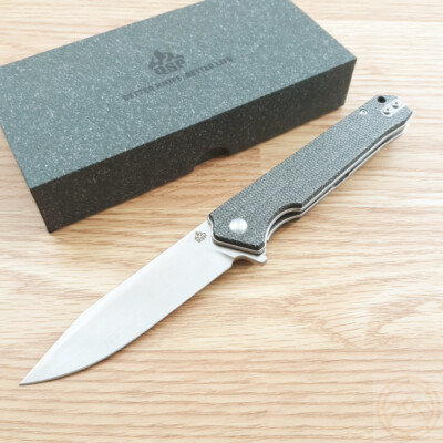 QSP Knife Mamba V2 Liner Folding Knife 3.50'' D2 Steel Blade Black Micarta Handle
