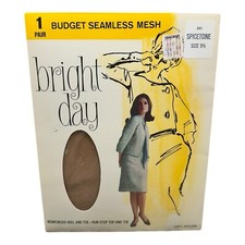 Vtg 70  s Bright Day Seamless Mesh Stockings size 9 1/2 Spicetone reinforced heel