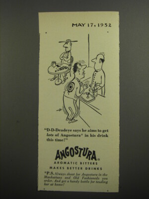 1952 Angostura Aromatic Bitters Ad - Virgil Partch Cartoon - D-D-Deadeye