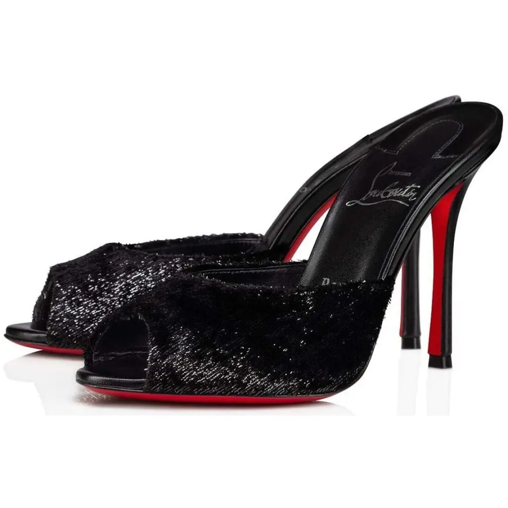 Christian Louboutin ブラック レース ミュール　38 CHRISTIAN LOUBOUTIN(クリスチャンルブタン)ブラックレース×シルク