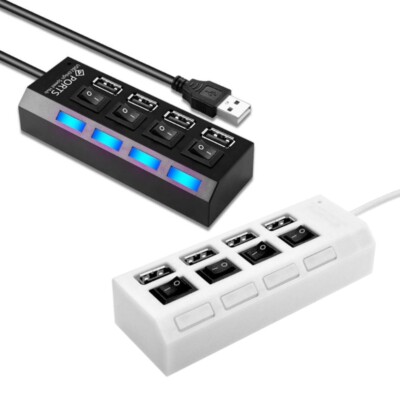 4 Ports USB 2.0 HUB Driver Required USB Splitter with Switches Computer Parts