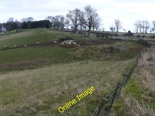 Photo 6x4 Sheep at feeder Yetlington Green Law on the horizon. c2014