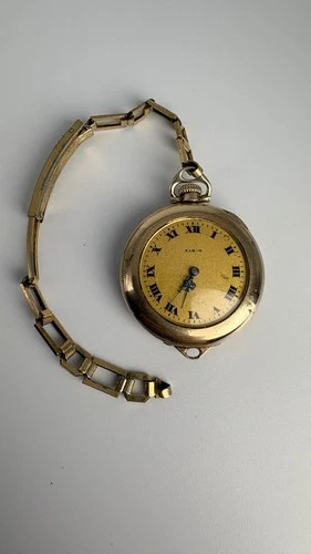 Antique 1919 Elgin Pocket Watch Model 2, 3/0, 7J, Wadsworth GF Case and chain