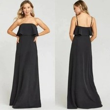 show me your mumu monaco ruffle gown maxi dress black stretch crepe women small