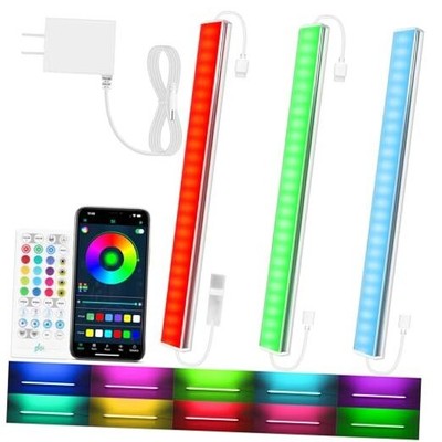 3 Pcs RGB Under Cabinet Lights Kit, Smart App and Remote 3 Pack Multicolor