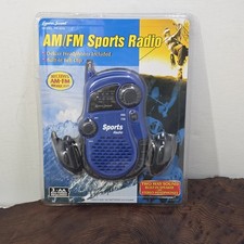 Vintage Lenoxx Sound NEW Blue AM FM Sports Radio PR-35M Headphones Speaker