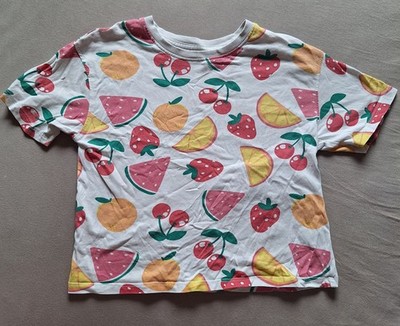 Primark Mädchen T-Shirt Kurzarm mehrfarbig Früchte-Muster Gr. 128 Rundhals