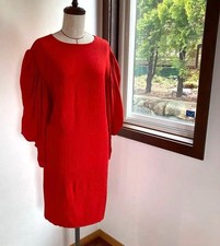CHANEL Vintage Silk Dress Size 36 88cm Length Beautiful Red Draped Design Japan